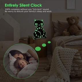 img 1 attached to Lantoo Night Light Wall Clock: Illuminated Numerals & Hands, Silent Cat Wooden Clock Battery Operated - Perfect for Kitchen Living Room Bedroom