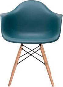 img 2 attached to 🪑 Set of 2 Teal Poly and Bark Modern Mid-Century Vortex Arm Side Chairs with Natural Wood Legs for Kitchen, Living Room and Dining Room