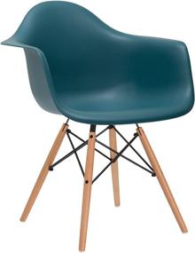 img 3 attached to 🪑 Set of 2 Teal Poly and Bark Modern Mid-Century Vortex Arm Side Chairs with Natural Wood Legs for Kitchen, Living Room and Dining Room