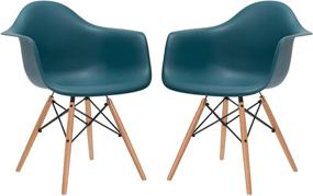 img 4 attached to 🪑 Set of 2 Teal Poly and Bark Modern Mid-Century Vortex Arm Side Chairs with Natural Wood Legs for Kitchen, Living Room and Dining Room