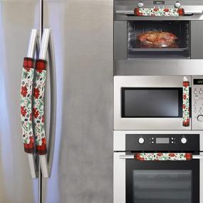 img 4 attached to 🎅 5Pcs Christmas Refrigerator Door Handle Cover Set with Plaid Poinsettia Flower Pattern – Fridge Handle Protectors and Microwave Handle Cover for Festive Kitchen Home Decoration