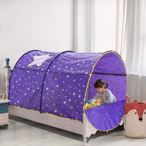 img 4 attached to 🌟 Alvantor Starlight Bed Canopy Dream Kids Play Tents Playhouse Privacy Space Twin Sleeping Indoor with Glow-in-The-Dark Stars for Boys Girls Toddlers Pop Up Portable Frame Curtains Purple, Patent