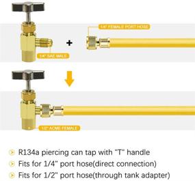 img 1 attached to Шланг для зарядки фреона Apeixoto R134A AC с адаптером для бака и инструментом для подачи охладителя 🌡️ - клапан для баллонов с коннекторами 1/4 и 1/2 дюйма для кондиционеров