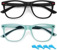 kids blue light blocking glasses for boys girls lightweight tr computer gaming eyeglasses frame anti eyestrain 2 pack (matt black+light blue) logo