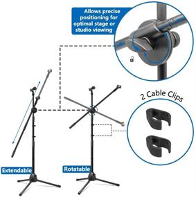 img 1 attached to Стойка для микрофона Kasonic: надежная регулируемая складная тренога с подвесным микрофоном и 2 держателями для микрофона - идеально подходит для выступлений, караоке, выступлений, свадеб, сцены и открытых мероприятий - черная