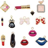 💄 36pcs mixed enamel rhinestone women makeup charms set - lipstick, perfume, dress, purse, shoes logo