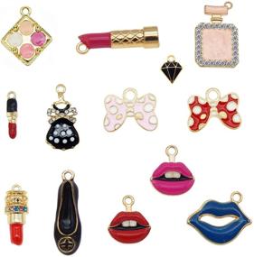 img 4 attached to 💄 36pcs Mixed Enamel Rhinestone Women Makeup Charms Set - Lipstick, Perfume, Dress, Purse, Shoes