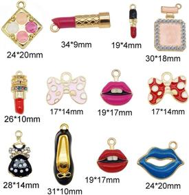 img 2 attached to 💄 36pcs Mixed Enamel Rhinestone Women Makeup Charms Set - Lipstick, Perfume, Dress, Purse, Shoes