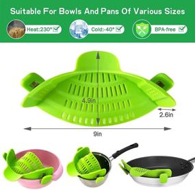 img 3 attached to Upgraded Style Clip-On Strain Strainer: Large Size Silicone Food Heat Resistant Strainers - Hands-Free Pan Food Strainer for Spaghetti, Fruits, and Vegetables, with Free Pour Soup Spout Colanders