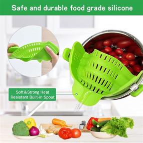 img 1 attached to Upgraded Style Clip-On Strain Strainer: Large Size Silicone Food Heat Resistant Strainers - Hands-Free Pan Food Strainer for Spaghetti, Fruits, and Vegetables, with Free Pour Soup Spout Colanders