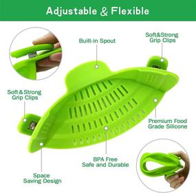 img 2 attached to Upgraded Style Clip-On Strain Strainer: Large Size Silicone Food Heat Resistant Strainers - Hands-Free Pan Food Strainer for Spaghetti, Fruits, and Vegetables, with Free Pour Soup Spout Colanders