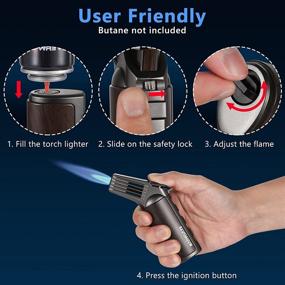 img 1 attached to Refillable Butane Torch Lighter, Windproof Flame Adjustable Blow Torch for Cooking, BBQ, Fireplace, Grill and Baking with Safety Lock (Butane Gas Not Included)