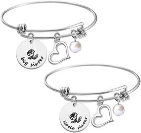 img 4 attached to 👯 Bobauna Sisters Bangle Bracelet Set - Big Sister, Middle Sister, Little Sister - Expandable Wire - 2 or 3 Sisters Gift - Sorority Jewelry