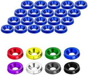 img 4 attached to Rolling Gears JDM 20 Pieces CNC Billet Aluminum Fender Washer/Engine Dress Up Washer Kit (Blue)