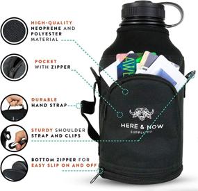 img 1 attached to 🍺 64 oz Double Wall Vacuum Insulated Stainless Steel Growler Bottle for Beer & Water - Hot/Cold Jug for Beverages with Carry Case and Pocket - Here & Now Supply Co. (Black)