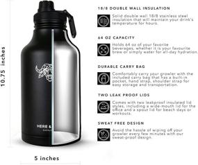 img 2 attached to 🍺 64 oz Double Wall Vacuum Insulated Stainless Steel Growler Bottle for Beer & Water - Hot/Cold Jug for Beverages with Carry Case and Pocket - Here & Now Supply Co. (Black)