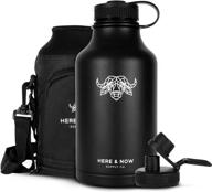 🍺 64 oz double wall vacuum insulated stainless steel growler bottle for beer & water - hot/cold jug for beverages with carry case and pocket - here & now supply co. (black) логотип