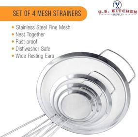 img 2 attached to 🧺 Premium Quality Fine Mesh Stainless Steel Strainers Set - 4-pack with Wide Resting Ear Design - 3&#34;, 4&#34;, 5.5&#34; and 8&#34; Sizes - Ideal for Sifting, Straining, Draining and Rinsing Vegetables, Pasta &amp; Tea - U.S. Kitchen Supply