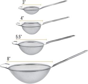 img 3 attached to 🧺 Premium Quality Fine Mesh Stainless Steel Strainers Set - 4-pack with Wide Resting Ear Design - 3&#34;, 4&#34;, 5.5&#34; and 8&#34; Sizes - Ideal for Sifting, Straining, Draining and Rinsing Vegetables, Pasta &amp; Tea - U.S. Kitchen Supply