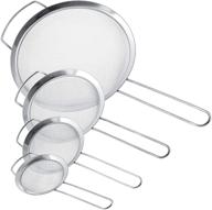 🧺 premium quality fine mesh stainless steel strainers set - 4-pack with wide resting ear design - 3&#34;, 4&#34;, 5.5&#34; and 8&#34; sizes - ideal for sifting, straining, draining and rinsing vegetables, pasta &amp; tea - u.s. kitchen supply logo