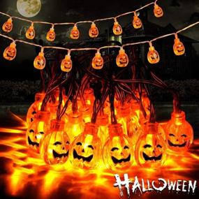 img 4 attached to 🎃 AODINI Halloween Decor Pumpkin String Lights - IP65 Waterproof, 13 feet 30 LEDs Battery Operated Halloween Light for Patio, Garden, Gate, Yard - Spooky Outdoor Halloween Decoration (Warm White)