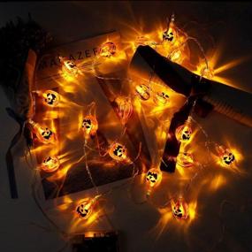 img 1 attached to 🎃 AODINI Halloween Decor Pumpkin String Lights - IP65 Waterproof, 13 feet 30 LEDs Battery Operated Halloween Light for Patio, Garden, Gate, Yard - Spooky Outdoor Halloween Decoration (Warm White)