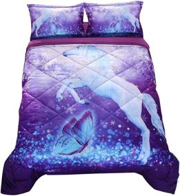 img 4 attached to 🦄 Wowelife Unicorn Comforter Sets Queen 3D Purple Butterfly Bedding Sets 5 Pieces