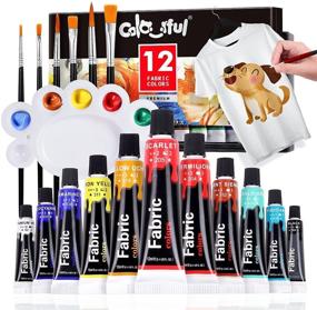 img 4 attached to 🎨 Vibrant Fabric Paint Set with 6 Brushes, 1 Palette, 12 Colors - Permanent Textile Paint Puffy Paint Kit for Clothes, Shoes, Canvas - Non-Toxic Slick Painting Set for Adults, Beginners & Artists