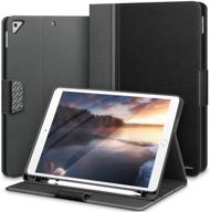 📱 kingblanc case for ipad 10.2-inch 9th/8th/7th gen | pencil holder, sleep/wake, multi-angle | vegan leather folio smart cover for apple ipad 10.2 inch (black) logo