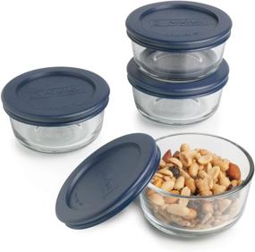 img 1 attached to Set of 4 Anchor Hocking 1-Cup Round Glass Food Storage Containers with Plastic Lids in Blue