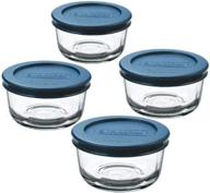 set of 4 anchor hocking 1-cup round glass food storage containers with plastic lids in blue логотип