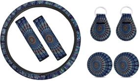 img 4 attached to Boho Mandala Floral Print 7 Piece 🌸 Car Accessory Set - Blue - Universal Fit