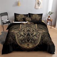 🔮 bohemian black gold hamsa hand duvet cover set: unique mandala design for queen bed - includes lucky hand of fatima print, 1 duvet cover, and 2 pillowcases logo