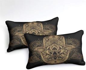 img 2 attached to 🔮 Bohemian Black Gold Hamsa Hand Duvet Cover Set: Unique Mandala Design for Queen Bed - Includes Lucky Hand of Fatima Print, 1 Duvet Cover, and 2 Pillowcases