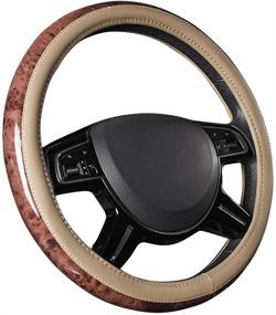 img 4 attached to 🚗 CAR PASS Full Wood Grain Leather Steering Wheel Covers – Universal Fit for Suvs, Trucks, Sedans – Anti-Slip Design – Beige