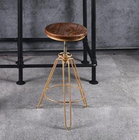 img 1 attached to 🪑 Vintage Adjustable Swivel Industrial Bar Stool with Wood Seat - Rustic Farmhouse Cafe Stool, Counter Height 24 inch, Bar Height 30 inch - Steel Construction, Welded Design