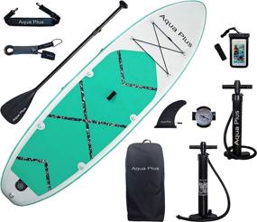 img 4 attached to 🏄 Aqua Plus 11ftx33inx6in Inflatable Stand Up Paddle Board (SUP) - Suitable for All Skill Levels, Adjustable Paddle, Double Action Pump, ISUP Travel Backpack, Leash, Shoulder Strap - Youth & Adult Inflatable Paddle Board