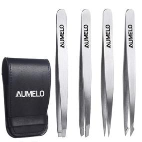 img 4 attached to 🔧 4-Piece Professional Tweezers Set – Stainless Steel Gift with Travel Case by Aumelo | Best Precision Eyebrow and Splinter Ingrown Hair Removal Tweezers | Chemical-Free, No Colored Tips