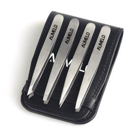 img 2 attached to 🔧 4-Piece Professional Tweezers Set – Stainless Steel Gift with Travel Case by Aumelo | Best Precision Eyebrow and Splinter Ingrown Hair Removal Tweezers | Chemical-Free, No Colored Tips