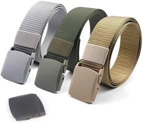 img 4 attached to 👖 3-Pack Canvas and Plastic Adjustable Men's Belts by Coobbar - Essential Accessories