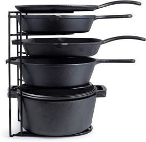 img 4 attached to Extra Large 5 Tier Heavy Duty Pan Organizer Rack - Holds Cast Iron Skillets, Dutch Oven, Griddles - Durable Steel Construction - Space Saving Kitchen Storage - No Assembly Required - Black 15.4-inch