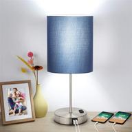 💡 blue shade touch control table lamp with usb ports, ac outlet, and 3-way dimmable led bulb – perfect modern bedside desk lamp for bedroom, living room, or office – silver base логотип