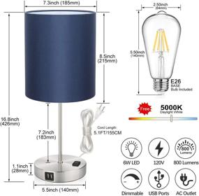 img 3 attached to 💡 Blue Shade Touch Control Table Lamp with USB Ports, AC Outlet, and 3-Way Dimmable LED Bulb – Perfect Modern Bedside Desk Lamp for Bedroom, Living Room, or Office – Silver Base