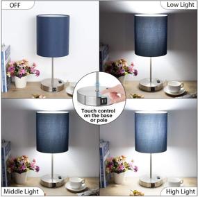 img 2 attached to 💡 Blue Shade Touch Control Table Lamp with USB Ports, AC Outlet, and 3-Way Dimmable LED Bulb – Perfect Modern Bedside Desk Lamp for Bedroom, Living Room, or Office – Silver Base