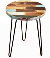 🪵 reclaimed wood side table by welland - round hairpin leg end table, night stand, recycled boat wood, 20" tall logo