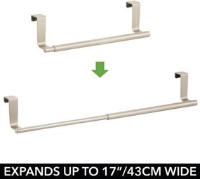 img 1 attached to 🔧 mDesign Adjustable, Expandable Kitchen Over Cabinet Towel Bar Rack - Hang on Inside or Outside of Doors, Storage for Hand, Dish, Tea Towels - Customizable up to 17" Wide - Satin