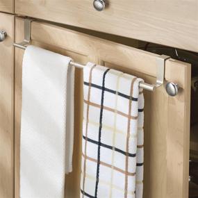 img 2 attached to 🔧 mDesign Adjustable, Expandable Kitchen Over Cabinet Towel Bar Rack - Hang on Inside or Outside of Doors, Storage for Hand, Dish, Tea Towels - Customizable up to 17" Wide - Satin