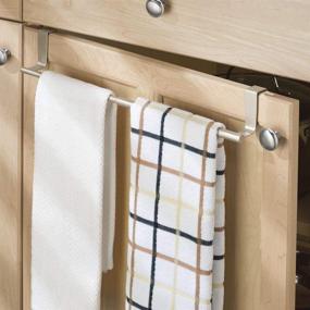 img 3 attached to 🔧 mDesign Adjustable, Expandable Kitchen Over Cabinet Towel Bar Rack - Hang on Inside or Outside of Doors, Storage for Hand, Dish, Tea Towels - Customizable up to 17" Wide - Satin