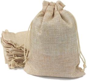 img 4 attached to 🛍️ Set of 50 Cream Burlap Favor Gift Bags with Drawstring and Cotton Lining (17X23CM)