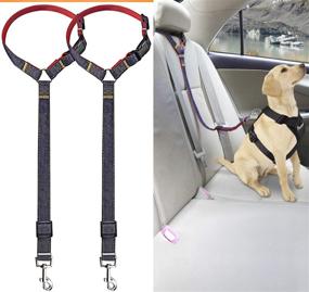 img 4 attached to 🐶 Bark Lover Car Seat Belts for Dogs - Premium Denim & Nylon Fabric, Adjustable Dog Safety Belt Restraint with Car Headrest Attachment, Pack of 2